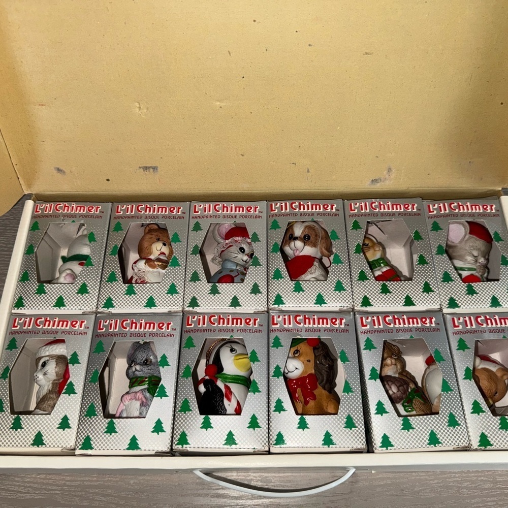 Jasco L'il Chimer hand painted, Porcelain bell Christmas Tree Ornaments lot 12